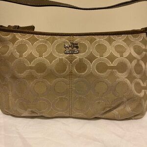 Coach Beige Signature Jacquard Shoulder Bag with Logo Hardware